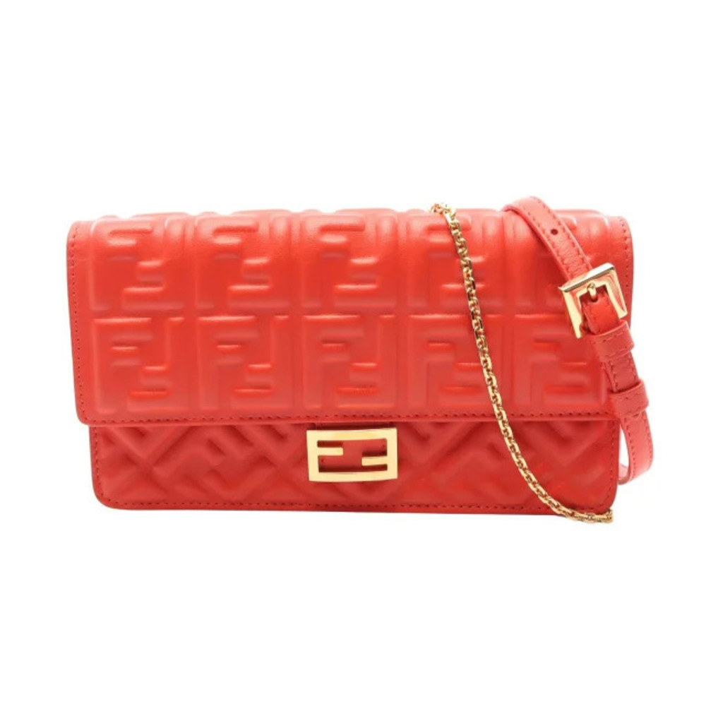 Fendi Baguette FF Shoulder Bag Leather Red